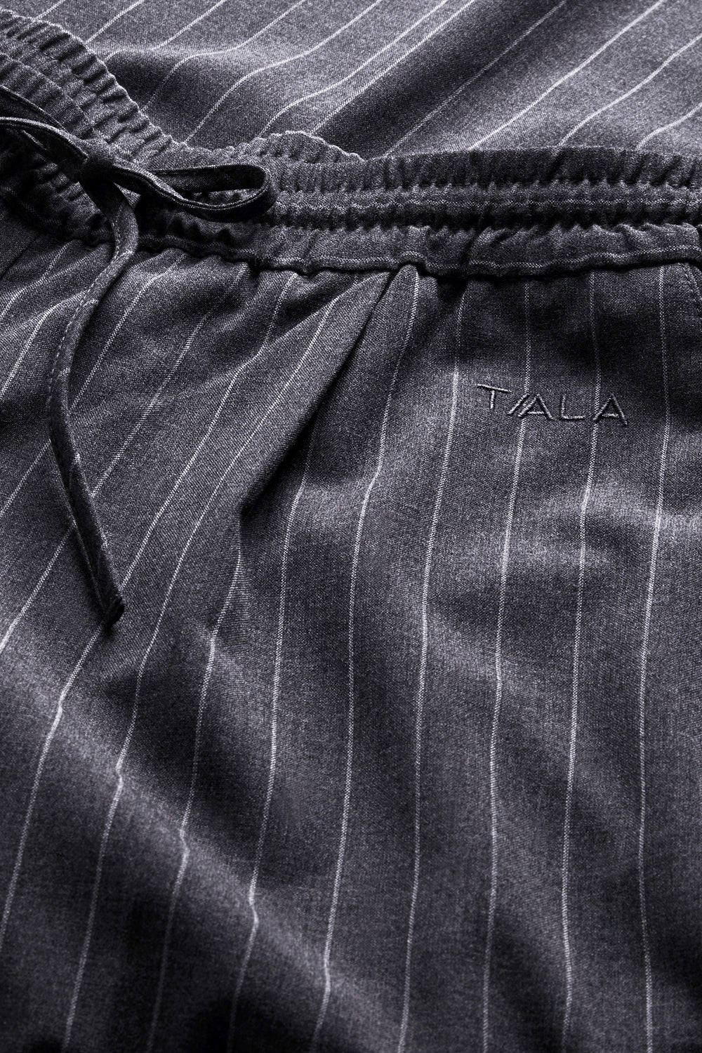 Drawstring Wide Leg Trousers - Charcoal Grey Stripe