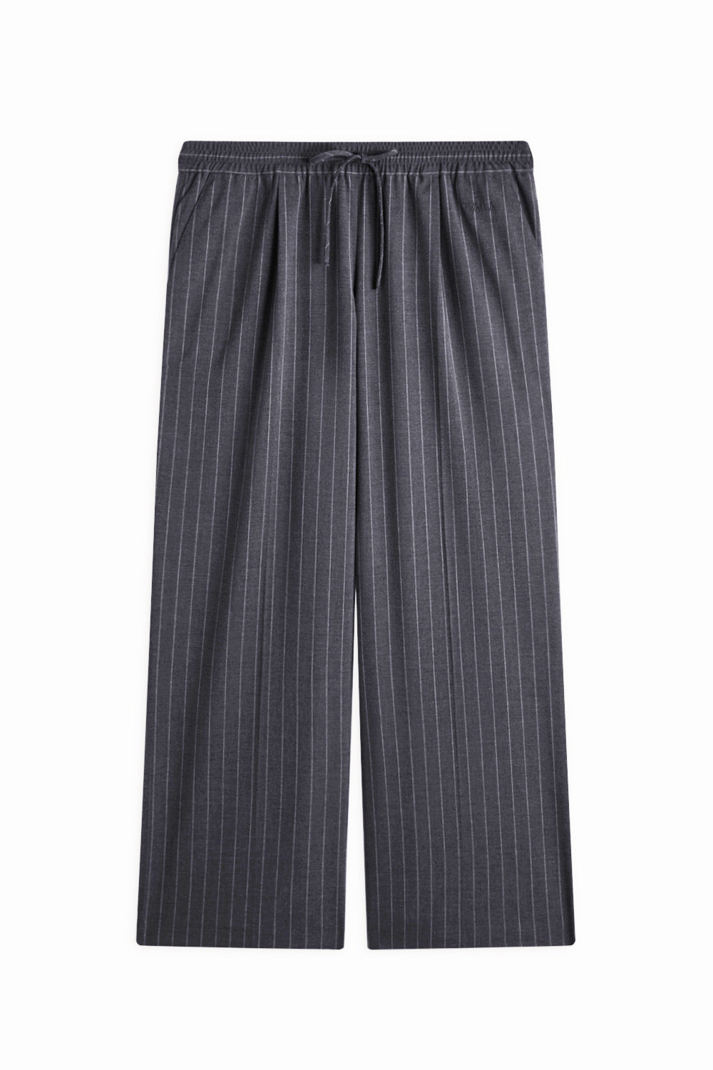 Drawstring Wide Leg Trousers - Charcoal Grey Stripe
