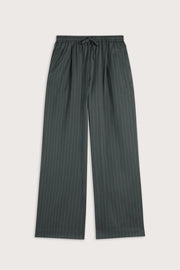 Drawstring Wide Leg Trousers - Dark Olive Stripe