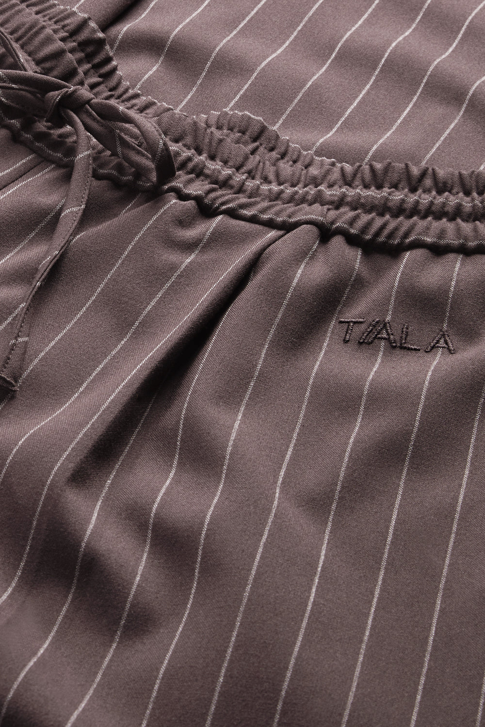 Drawstring Wide Leg Trousers - Mocha Brown Pinstripe