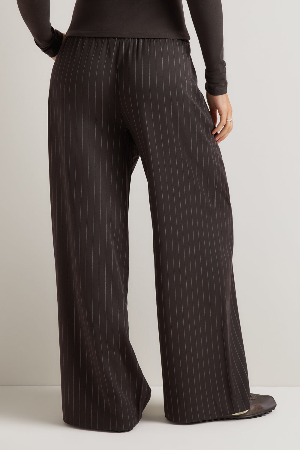 Drawstring Wide Leg Trousers - Americano Stripe