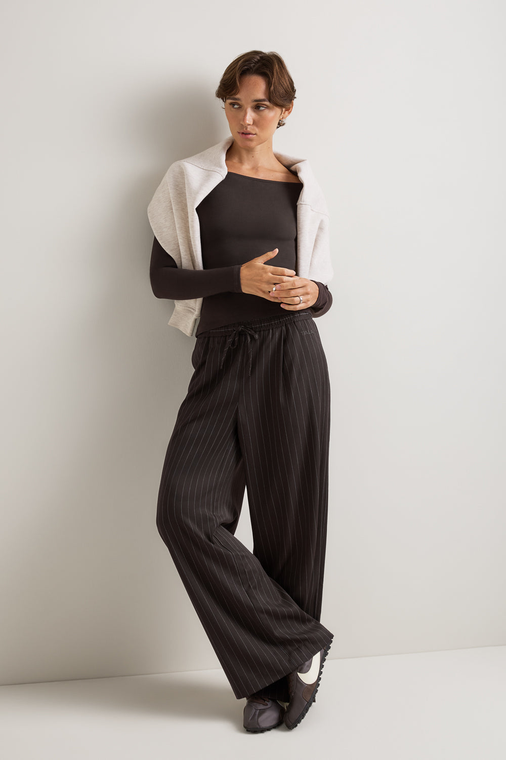 Drawstring Wide Leg Trousers - Americano Stripe