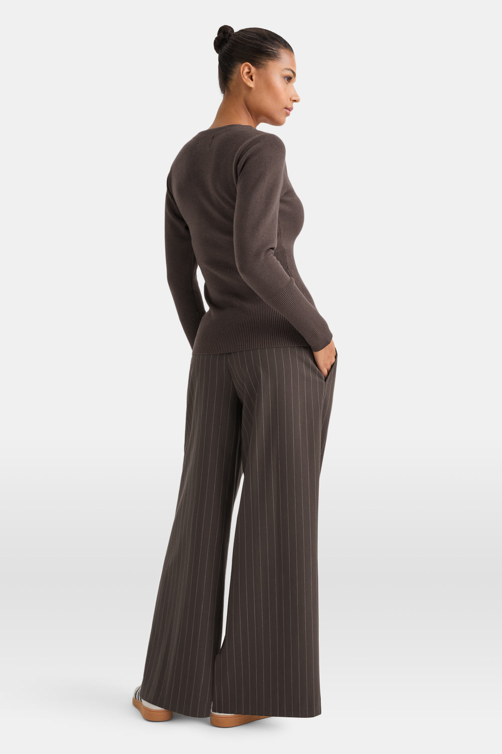 Everyday Tailoring Drawstring Trousers - Mocha Brown Pinstripe