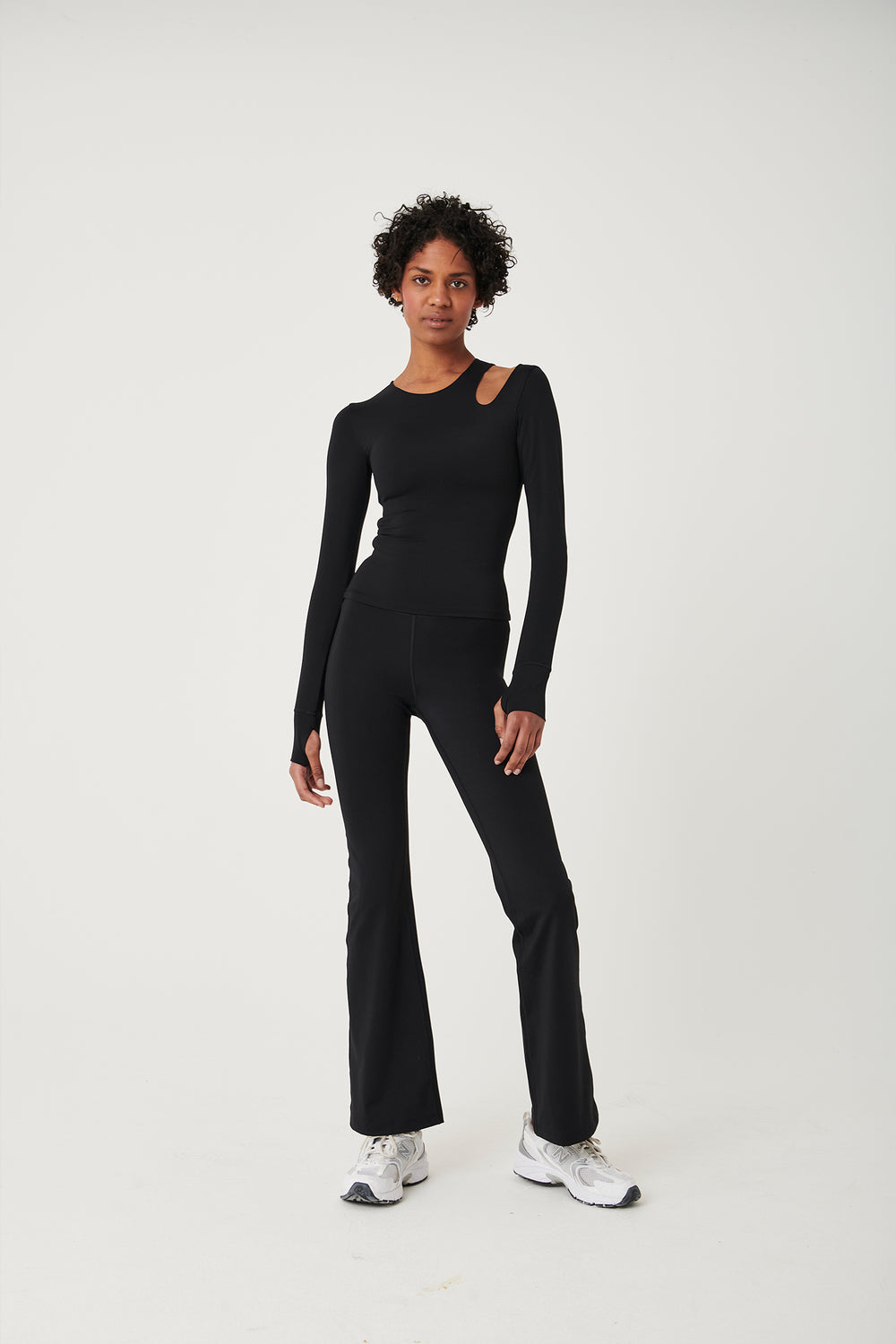 SkinLuxe Cut Out Shoulder Long Sleeve Top - Shadow Black