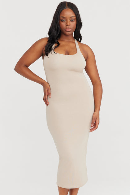 365 RACERBACK BODYCON MIDI DRESS SAND
