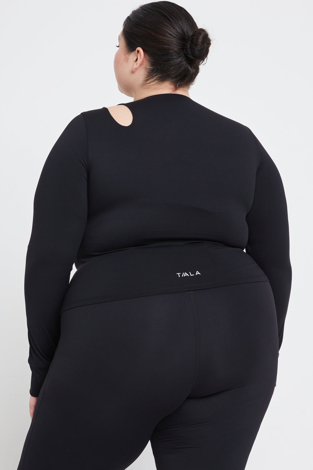 SkinLuxe Cut Out Shoulder Long Sleeve Top - Shadow Black