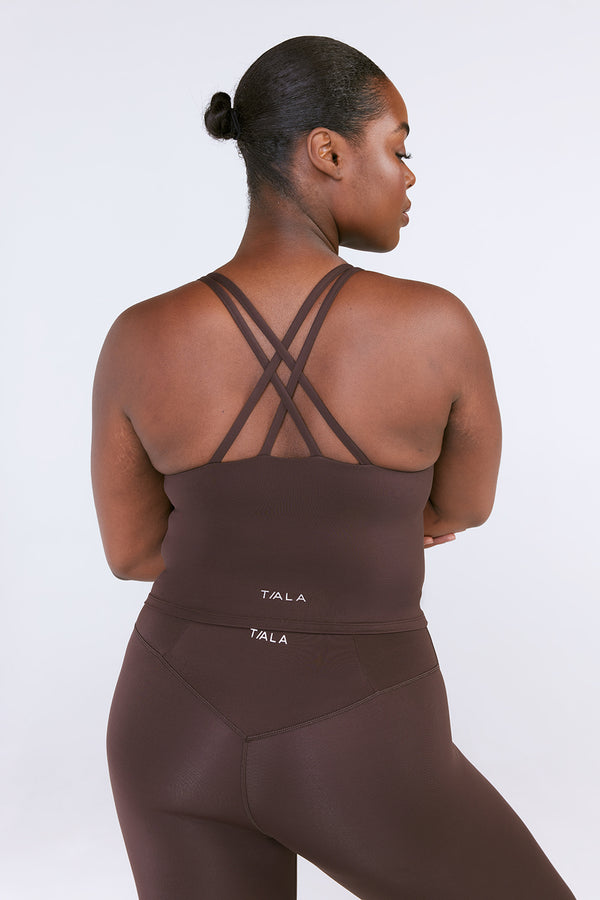 SKINLUXE BUILT-IN SUPPORT STRAPPY BACK CAMI TOP - ESPRESSO