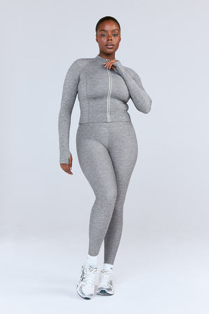 SkinLuxe Zip Through Running Top - Dark Grey Marl