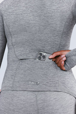 SkinLuxe Zip Through Running Top - Dark Grey Marl
