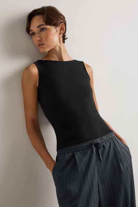 365 Core Cotton Boat Neck Tank - Shadow Black