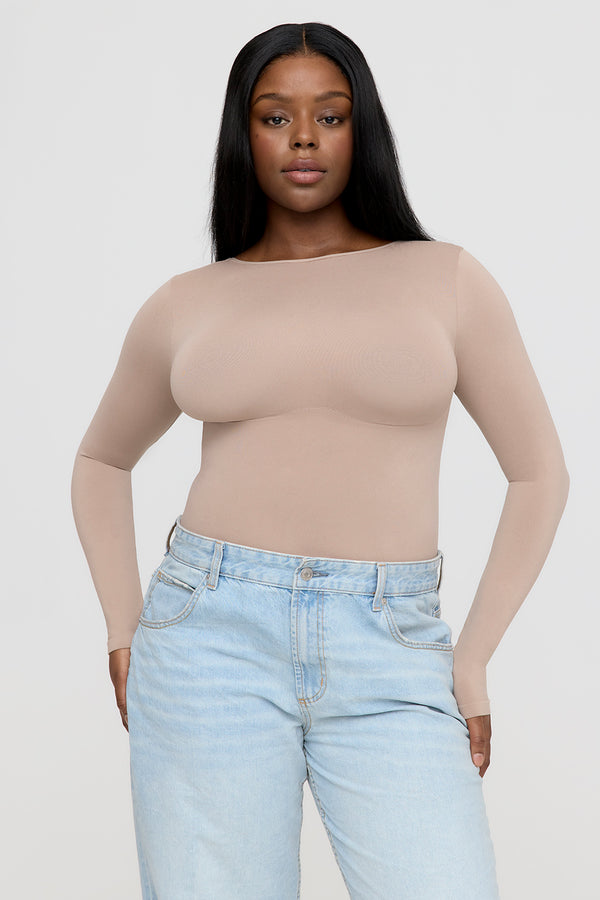 365 CONTOUR LONG SLEEVE SHAPING BODYSUIT - CAPPUCCINO