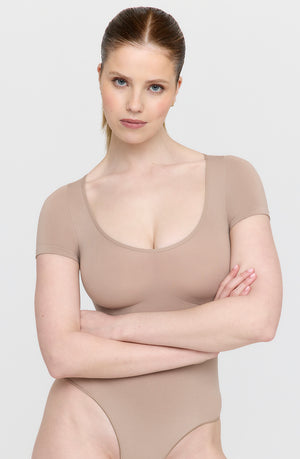 365 CONTOUR SHORT SLEEVE BODYSUIT - CAPPUCCINO