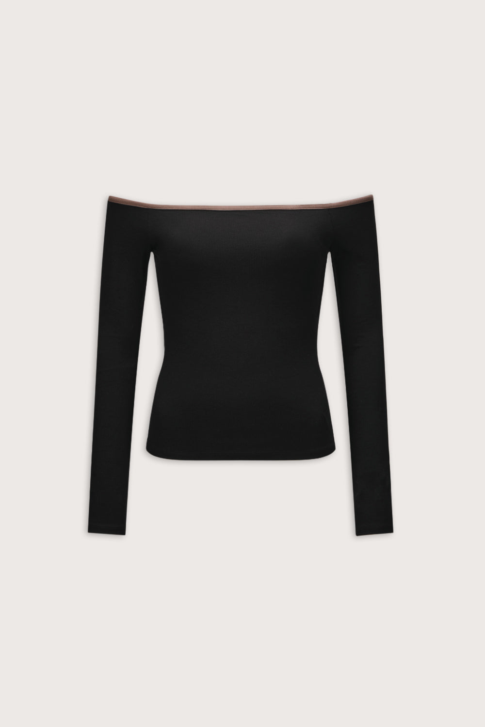 365 Rib Contrast Off  Shoulder Top - Black