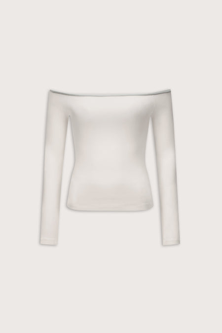 365 Rib Contrast Off Shoulder Top - Coconut Milk