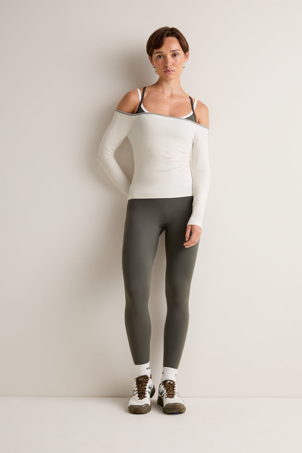365 Rib Contrast Off Shoulder Top - Coconut Milk