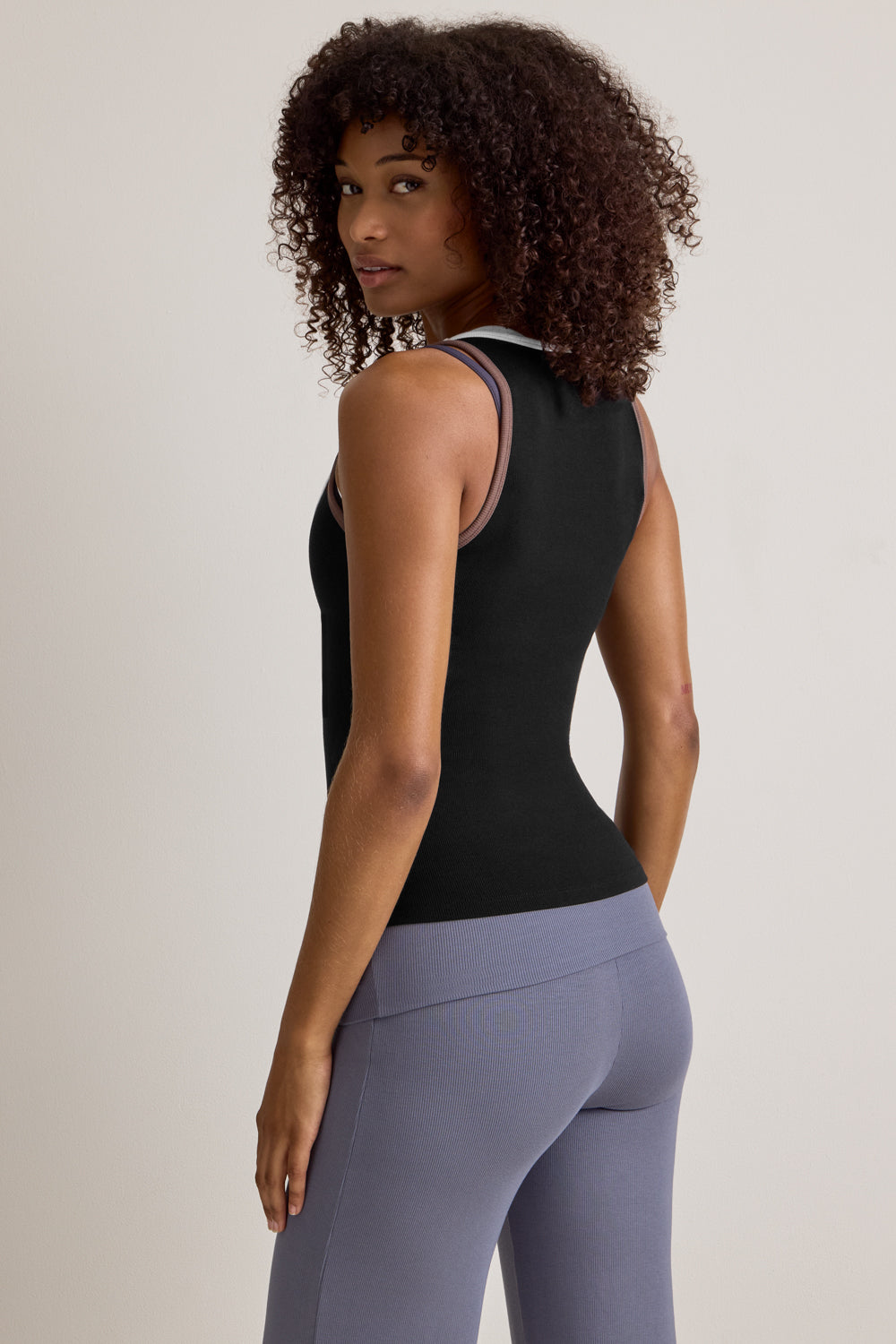 365 Rib Contrast Tank - Black
