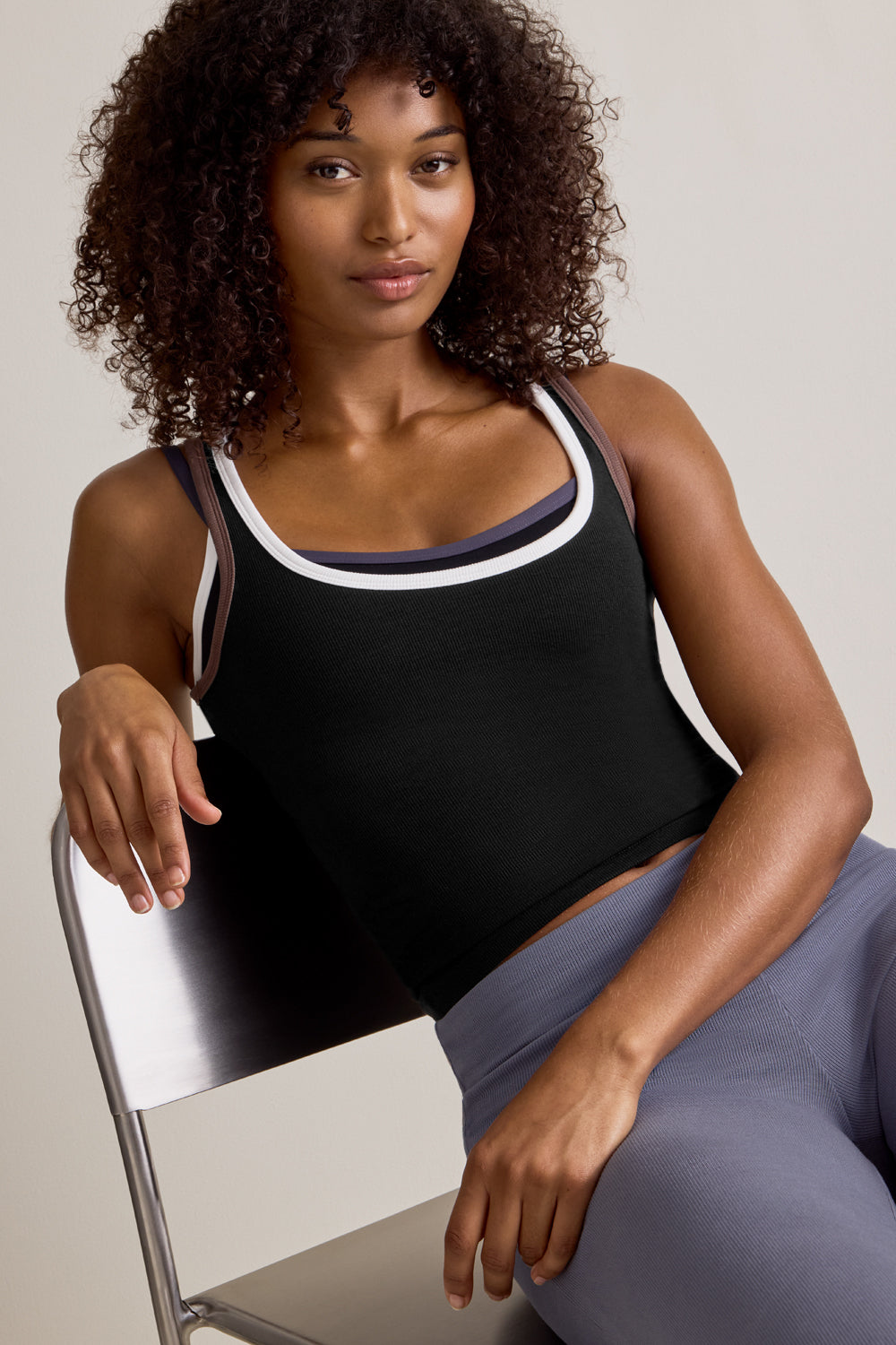 365 Rib Contrast Tank - Black