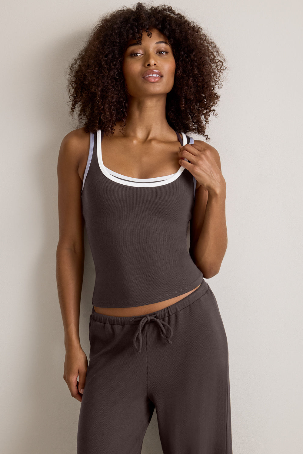 365 Rib Contrast Tank - Espresso