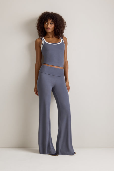 365 Rib Contrast Tank - Pewter Blue