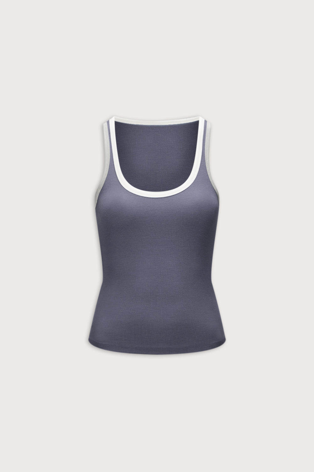 365 Rib Contrast Tank - Pewter Blue
