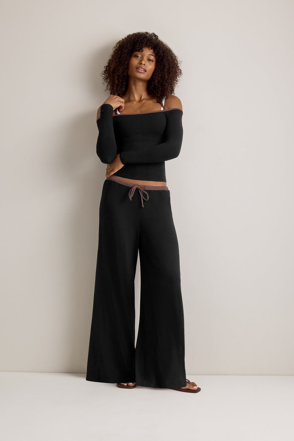 365 Rib Drawstring Trousers - Black