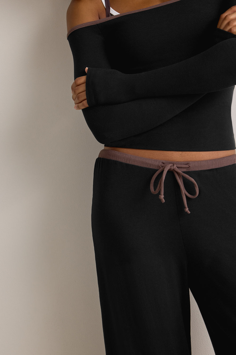 365 Rib Drawstring Trousers - Black