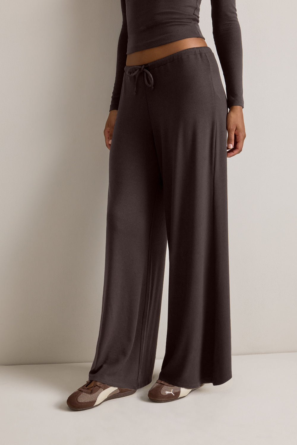 365 Rib Drawstring Trousers - Espresso