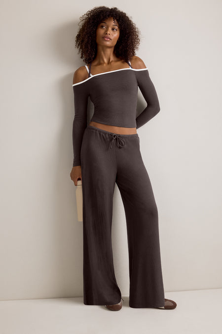 365 Rib Drawstring Trousers - Espresso