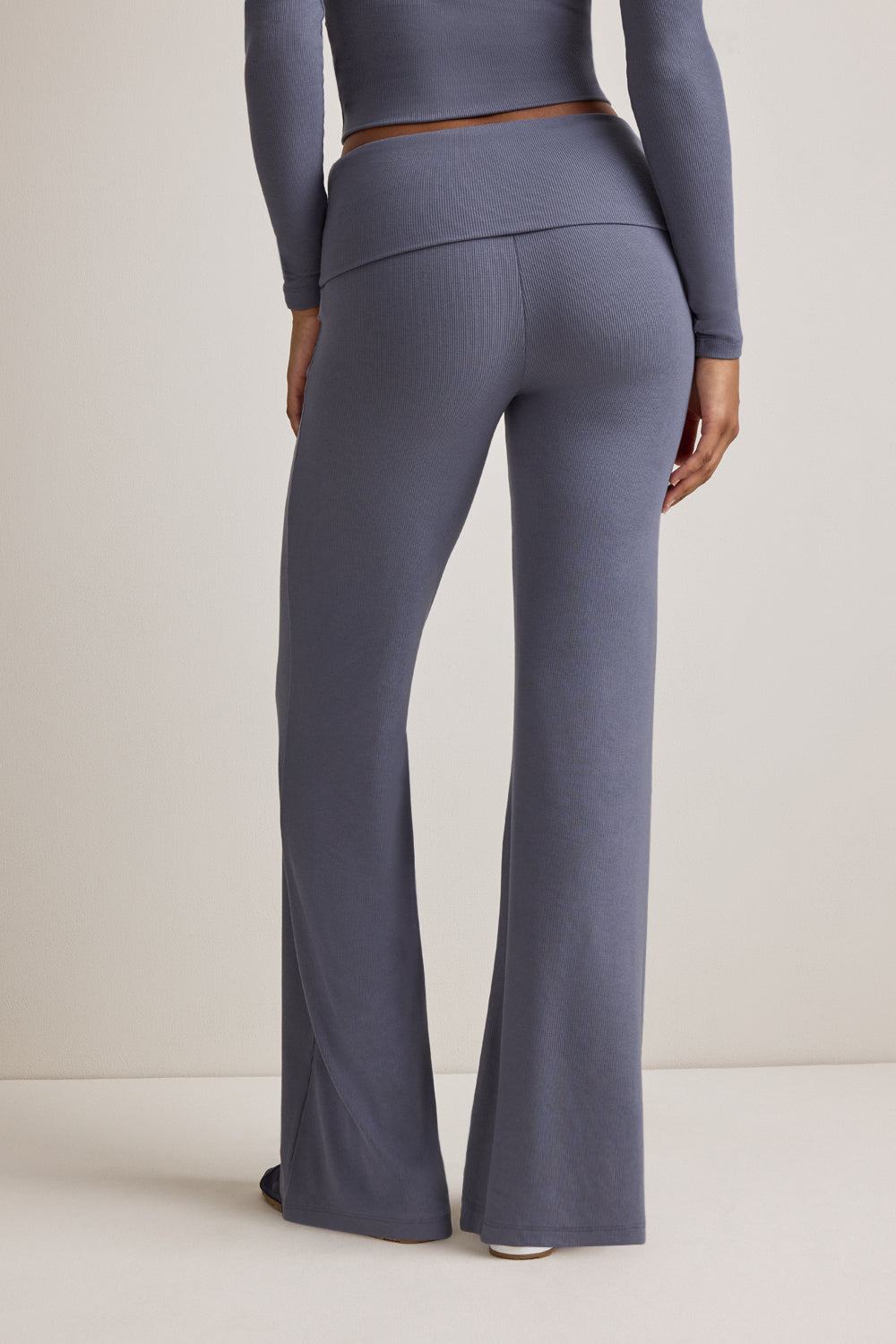 365 Rib Fold Waist Flared Trousers - Pewter Blue