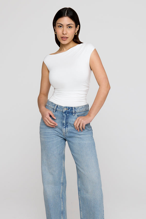 365 ASYMMETRIC RUCHED SIDE TOP - COCONUT MILK