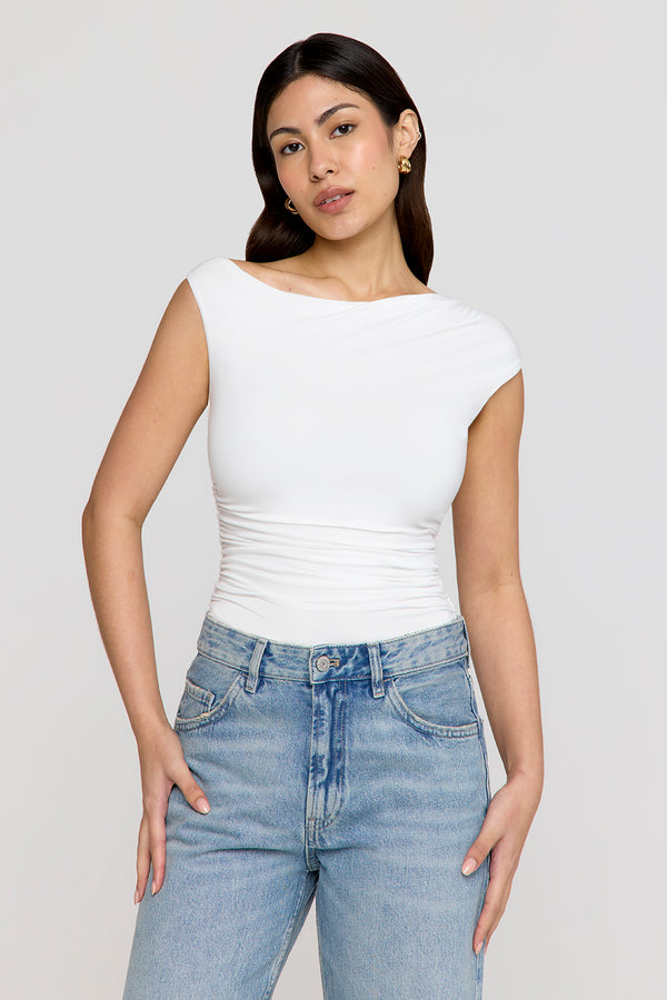365 ASYMMETRIC RUCHED SIDE TOP - COCONUT MILK