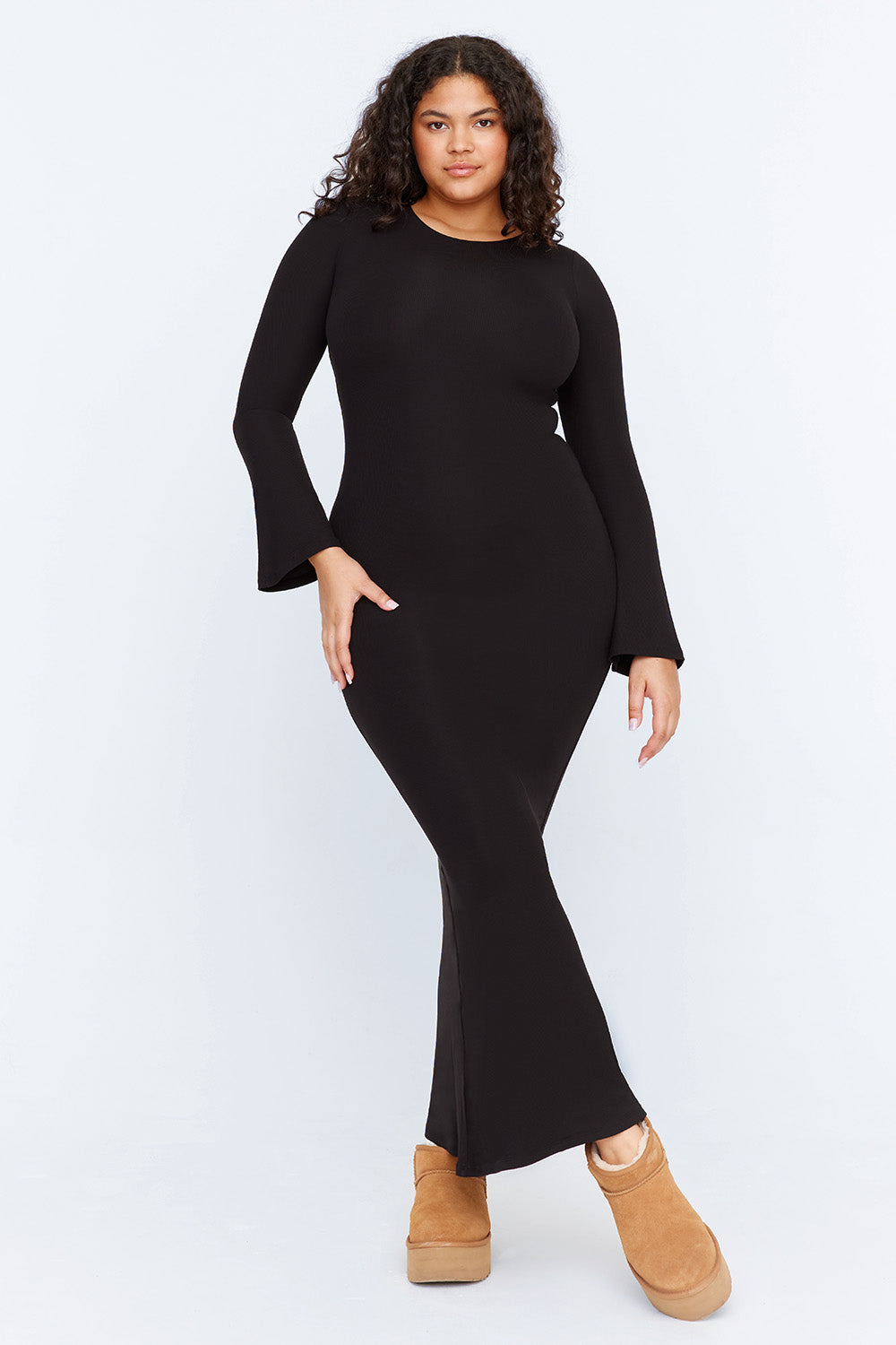 Our long sleeve lounge dress with built in shapewear is a must