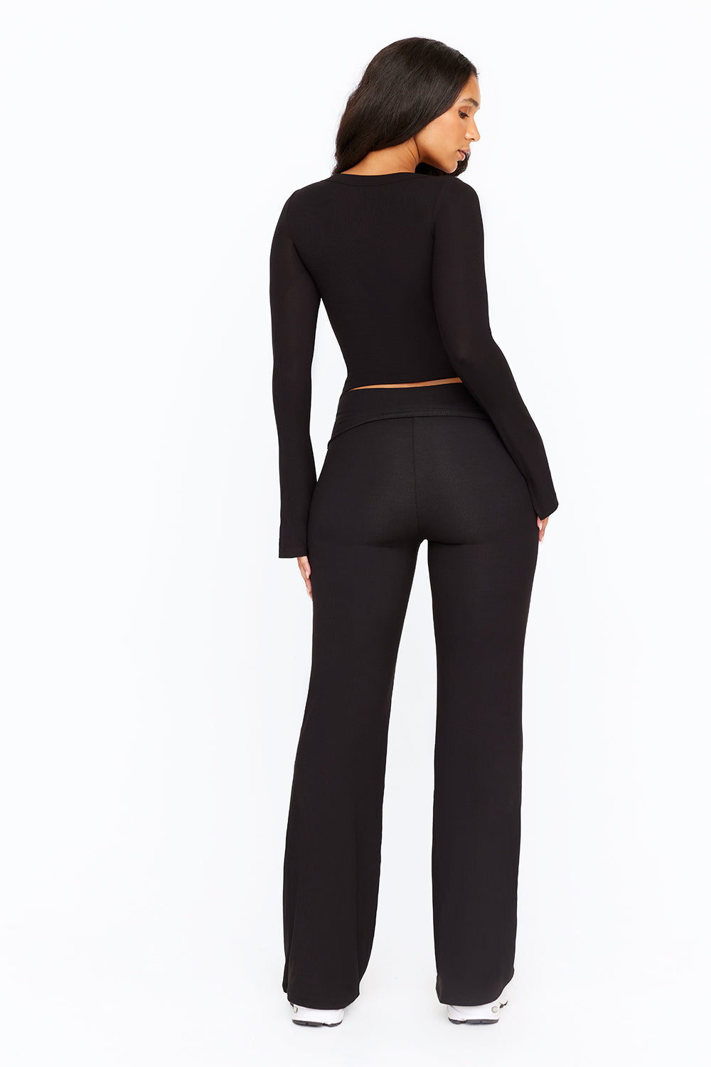 Soft touch folded flare trousers