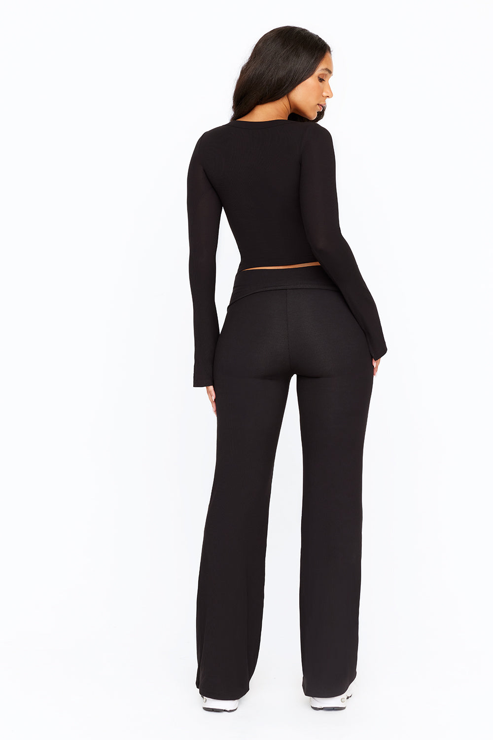 Cotton:On fleece lined full length flare trousers in black