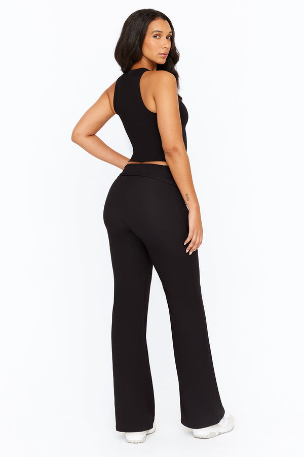 365 SCULPTING LOUNGE MULTIWAY FOLD WAIST FLARED TROUSERS - SHADOW BLACK