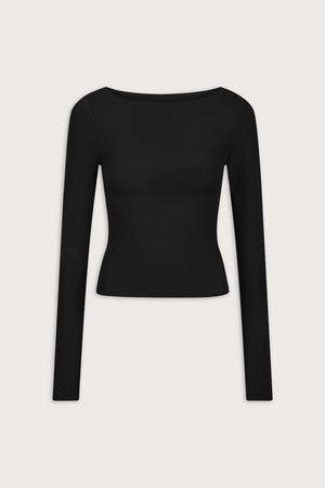 365 Boat Neck Long Sleeve Top - Shadow Black
