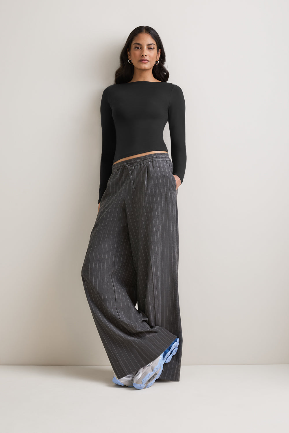 365 Boat Neck Long Sleeve Top - Shadow Black