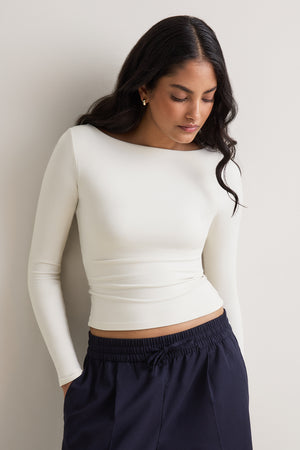 365 Boat Neck Long Sleeve Top - Coconut Milk