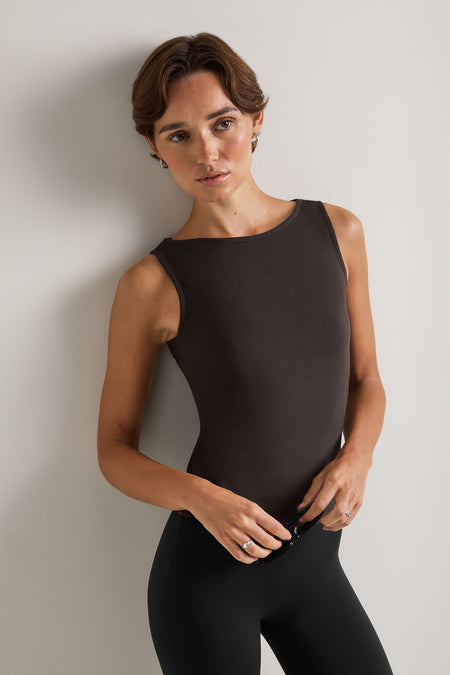 365 Core Cotton Boat Neck Tank - Americano