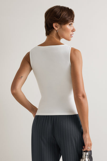 365 Core Cotton Boat Neck Tank - Coconut Milk