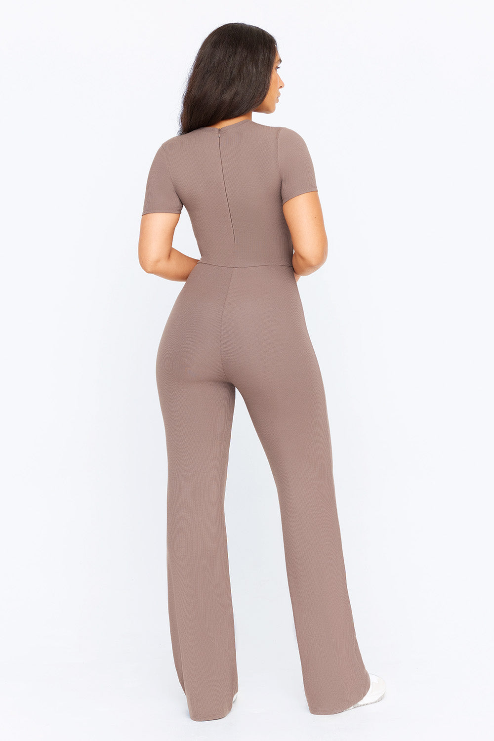 365 SCULPTING LOUNGE SHORT SLEEVE WIDE LEG JUMPSUIT - MOCHA – TALA