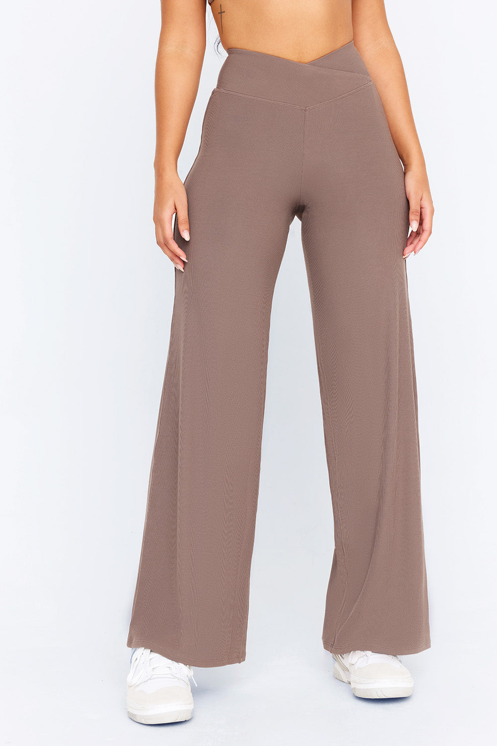 365 SCULPTING LOUNGE WRAP WAIST WIDE LEG TROUSERS - MOCHA – TALA