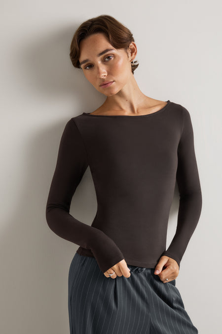 365 Core Cotton Boat Neck Top - Americano