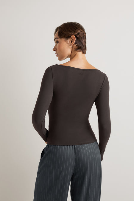 365 Core Cotton Boat Neck Top - Americano