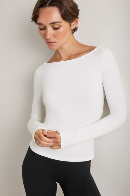 365 Core Cotton Boat Neck Top - Coconut Milk