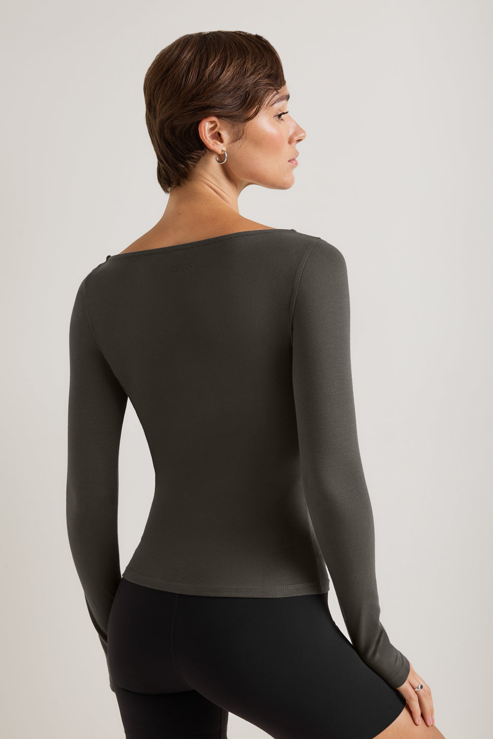 365 Core Cotton Boat Neck Top - Dark Olive