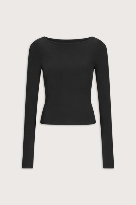 365 Core Cotton Boat Neck Top - Shadow Black