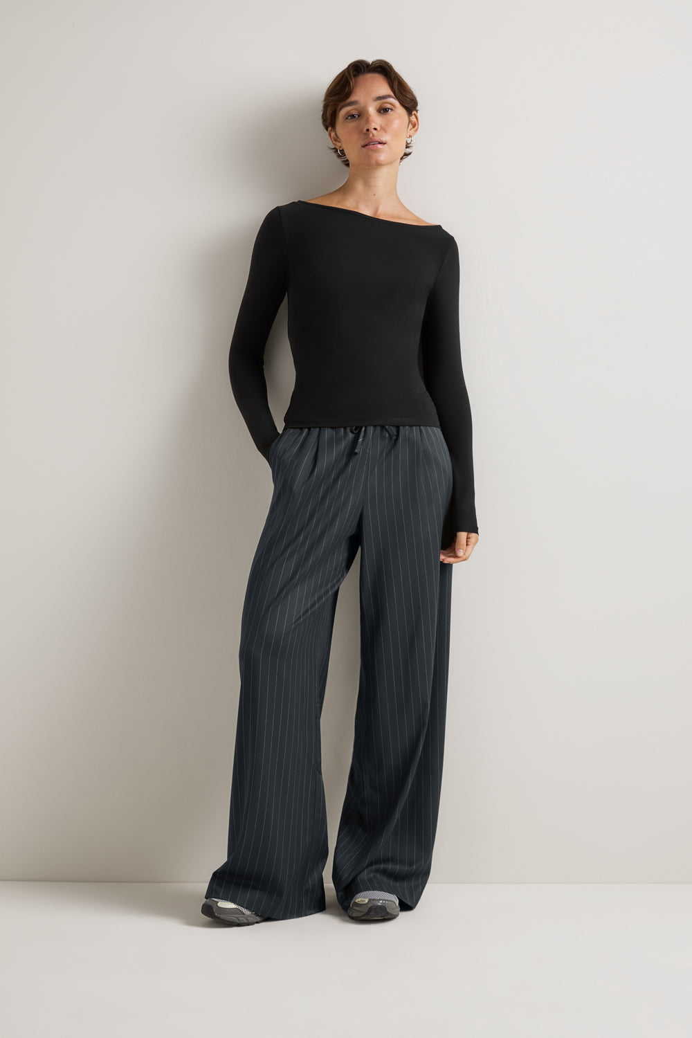 365 Core Cotton Boat Neck Top - Shadow Black