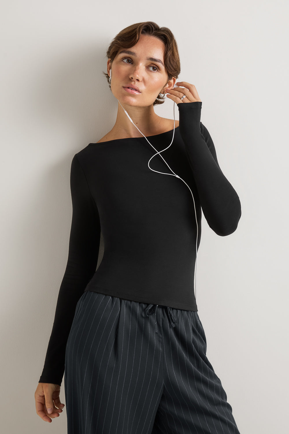365 Core Cotton Boat Neck Top - Shadow Black