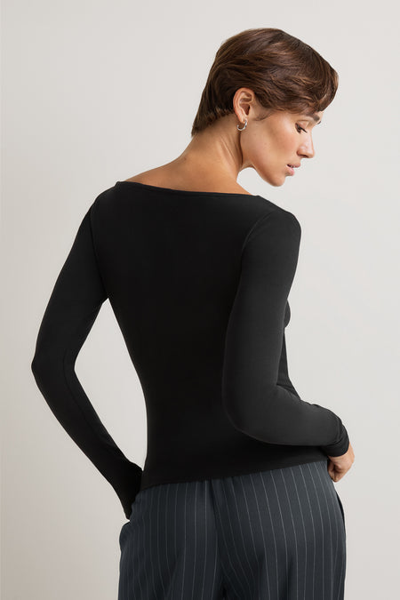 365 Core Cotton Boat Neck Top - Shadow Black